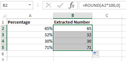 numeric values extracted from percentage