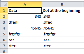 table showing period befor a value in excel
