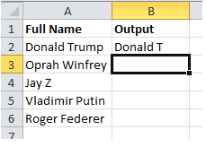 table showing first name along with first character of last name