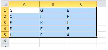 excel range populated with random characters
