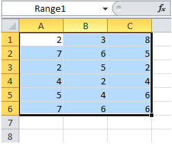 range showing number of cells selected