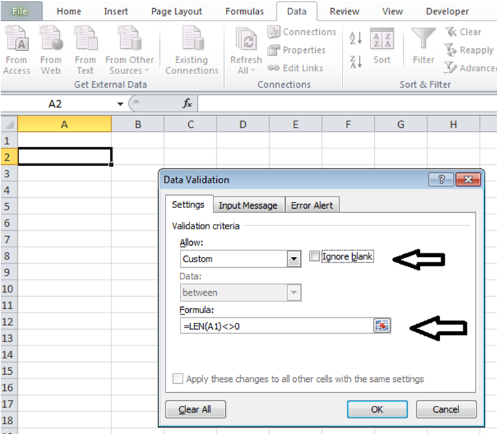 formula to restrict user filling data in a cell if previous cell is not filled