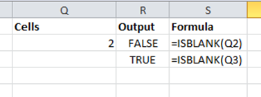 Table showing ISBLANK formula