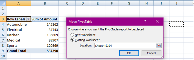 select these options to move a pivot table