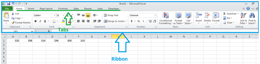 table showing excel ribbon