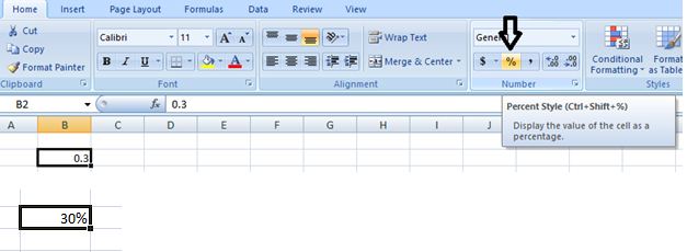 apply percent format in excel