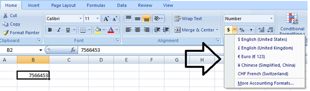 apply currency format in excel
