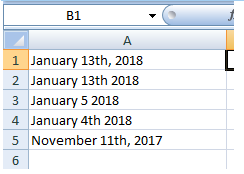 table showing date string