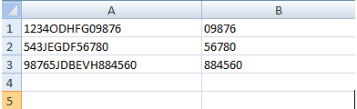 table showing digits extracted from right till character is found