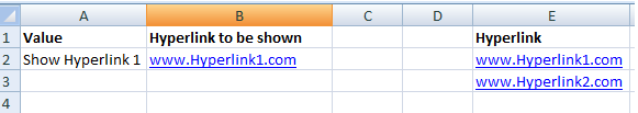 table showing how to show hyperlink dynamically in excel 