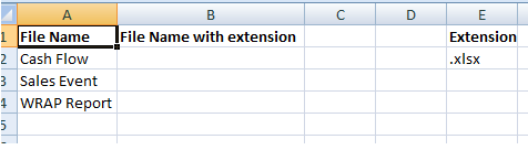 table showing the file extension to be added to file names