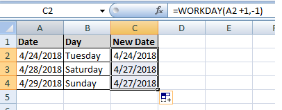 table shows friday date for the dates that are weekend