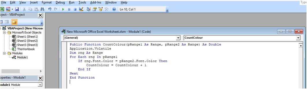 write code to count cells with same font color