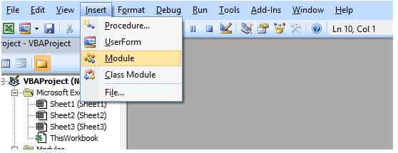 insrte a module to write program to auto border cells in excel