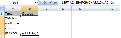 excel formula to extract first line of text from cell