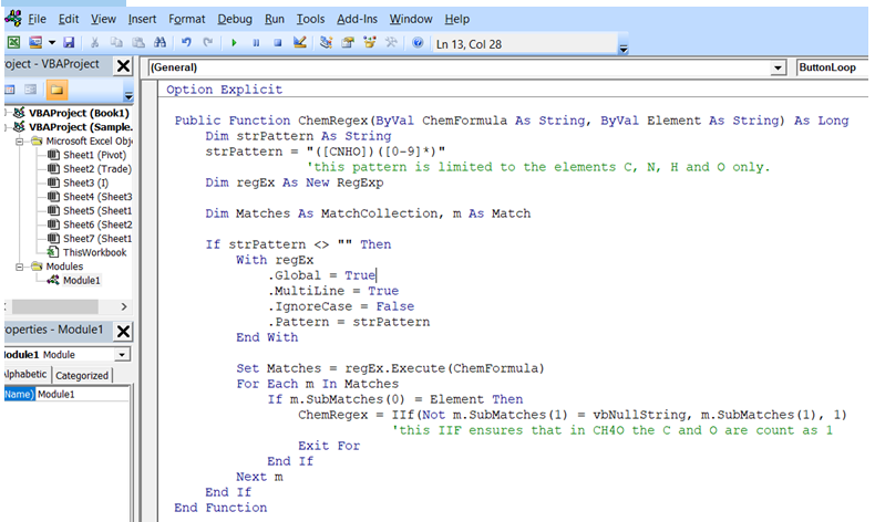 VBA code to get chemical numbers extracted from chemical formula