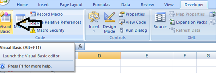 Open developer tab to write VBA to make substring bold in a cell 