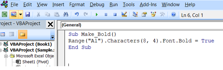 VBA code to make a substring bold inside a cell value